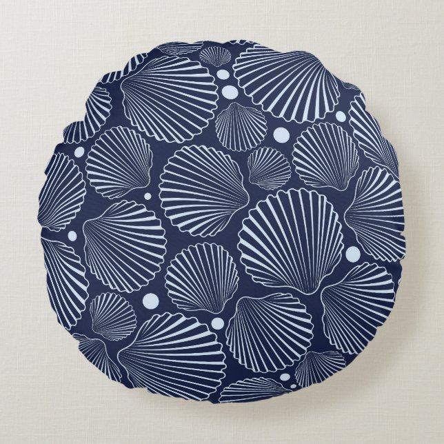 Blue shells, summer sea pattern. round cushion (Front)