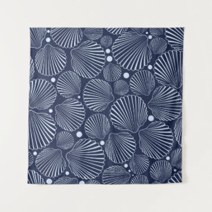 Blue shells, summer sea pattern. tapestry