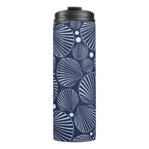 Blue shells, summer sea pattern. thermal tumbler