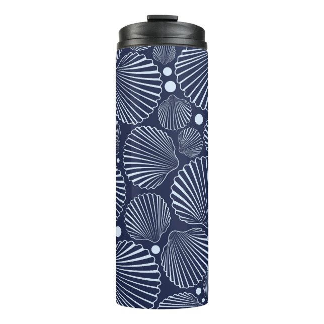 Blue shells, summer sea pattern. thermal tumbler (Front)