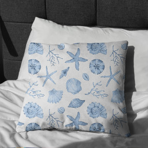 Blue Shells Watercolor Cushion