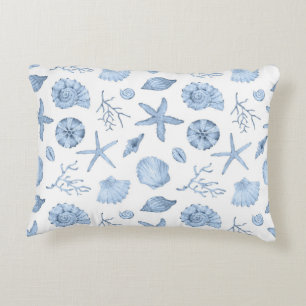 Blue Shells Watercolor Decorative Cushion