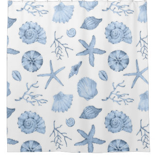 Blue Shells Watercolor Shower Curtain