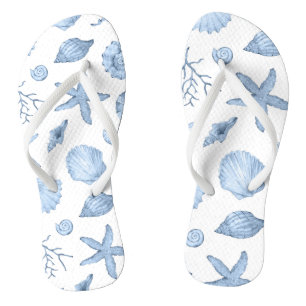 Blue Shells Watercolor Thongs