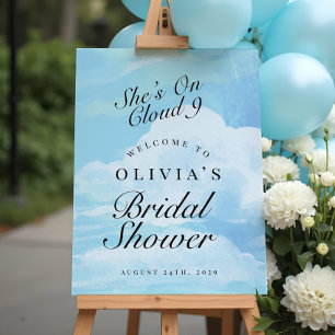 Blue She's On Cloud 9 Bridal Shower Welcome Sign