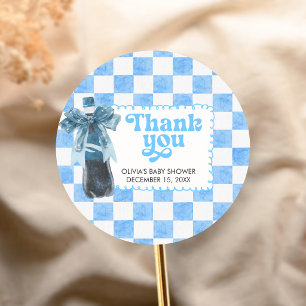 Blue She's Ready to Pop Baby Shower Classic Round Sticker