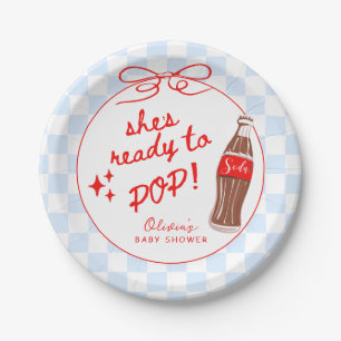 Blue She's Ready to Pop Soda Baby Shower Paper Plate