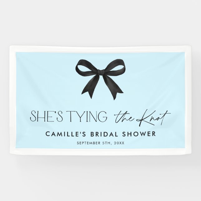 Blue She's Tying The Knot Bow Bridal Shower Banner (Horizontal)