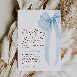 Blue She's Tying The Knot Bow Bridal Shower Invitation
