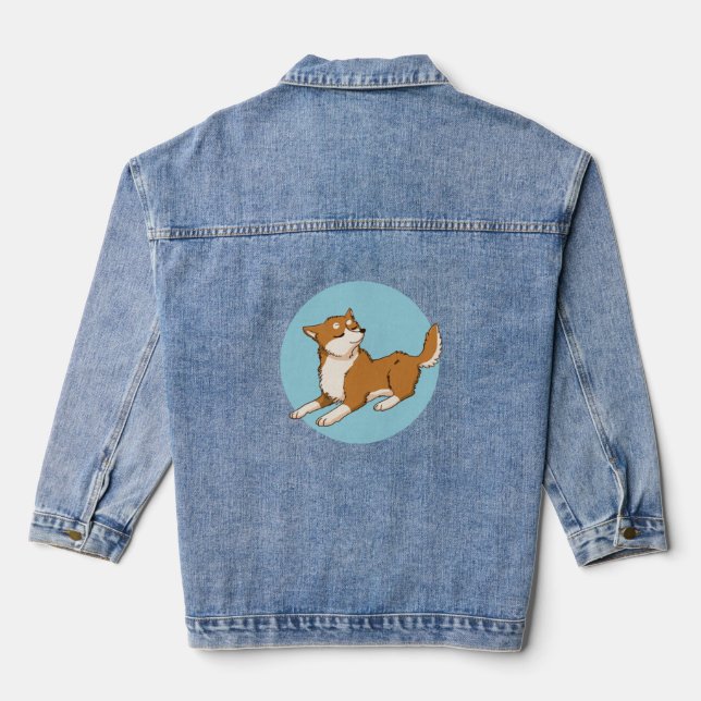 Blue shiba design. denim jacket (Back)