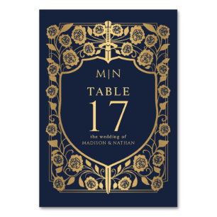 Blue Shield Medieval Fantasy Monogram Wedding  Table Number