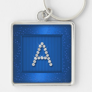 Blue Shimmer and Sparkle with Monogram Key Ring