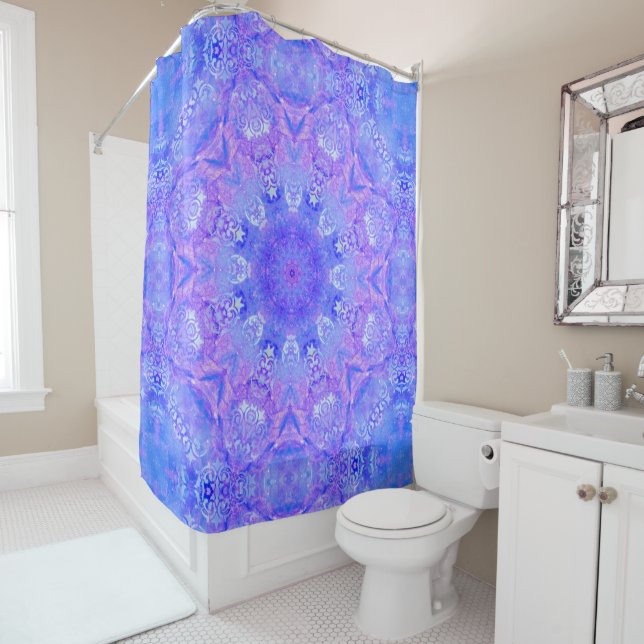 Blue Shimmer Damask Shower Curtain (In Situ)