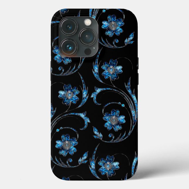 Blue Shimmer Floral 2 Case-Mate iPhone Case (Back)