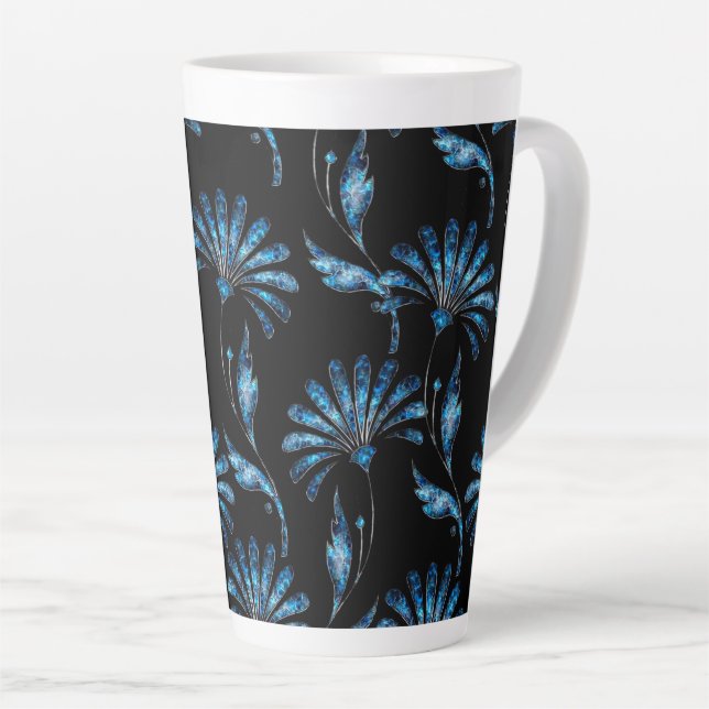 Blue Shimmer Floral  Latte Mug (Right Angle)