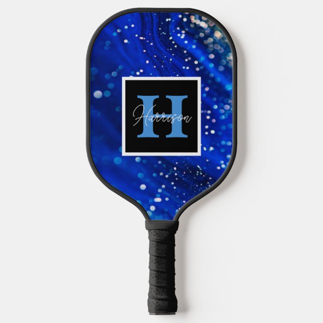 Blue Shimmer Name & Monogram Personalised Pickleball Paddle (Front)