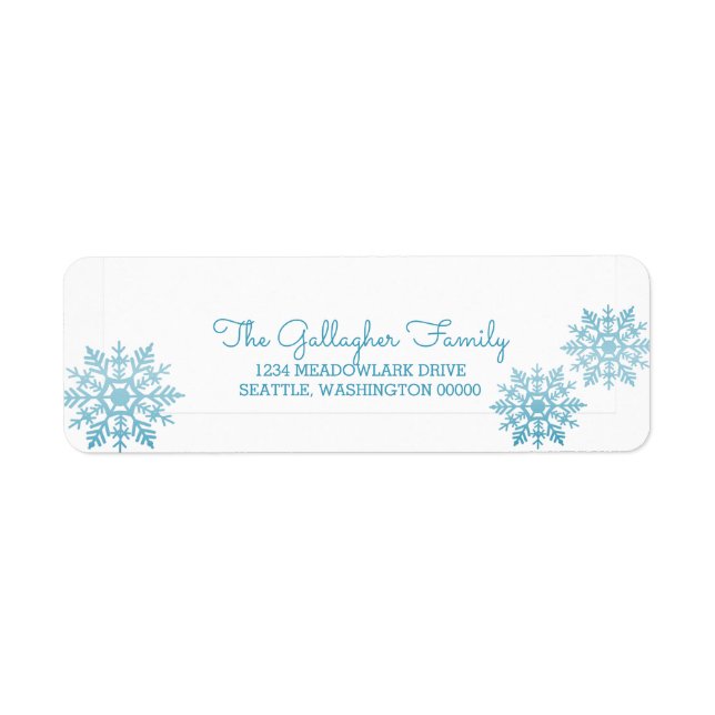 Blue Shimmering Chic Snowflake Holiday Return Address Label (Front)