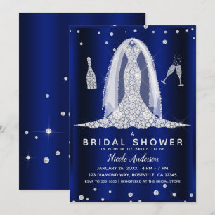 Blue Shine Diamond Wedding Dress Bridal Shower Invitation