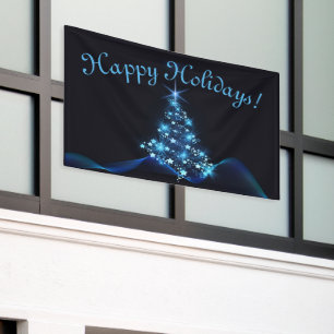 Blue Shine of Stars Christmas Tree Dark Holidays Banner