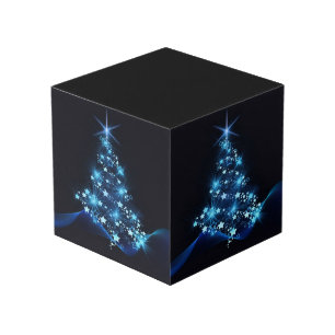 Blue Shine of Stars on Christmas Tree Dark  Cube