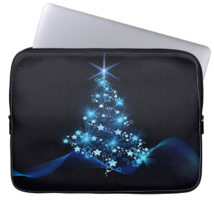 Blue Shine of Stars on Christmas Tree Dark  Laptop Sleeve