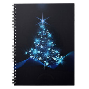 Blue Shine of Stars on Christmas Tree Dark  Notebook