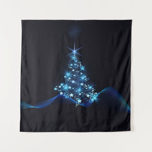 Blue Shine of Stars on Christmas Tree Dark  Tapestry (Front)