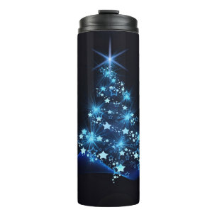 Blue Shine of Stars on Christmas Tree Dark Thermal Tumbler