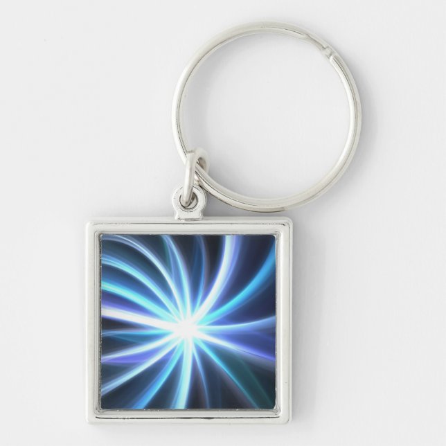 Blue Shining Solar Fractal Starburst Key Ring (Front)