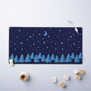 Blue Shining Winter Christmas Trees and Stars Desk Mat