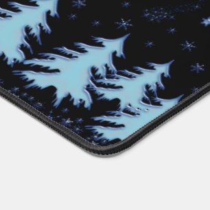 Blue shiny Christmas trees and stars on night sky Desk Mat
