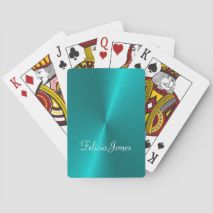 Blue shiny faux metal monogram playing cards