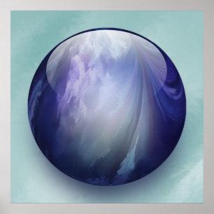 Blue Shiny Glass Marble Poster