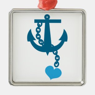 Blue ship ocean anchor metal ornament