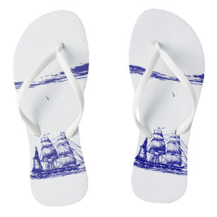 Blue Ship Sailing at Sea Thongs