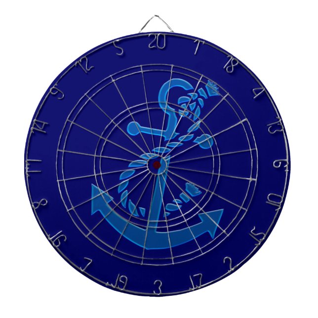 Blue Ship's Anchor Nautical Marine Themed Dartboard (Front)