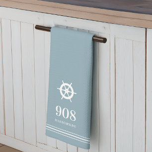 Blue   Ships Wheel House Number & Street Name Tea Towel