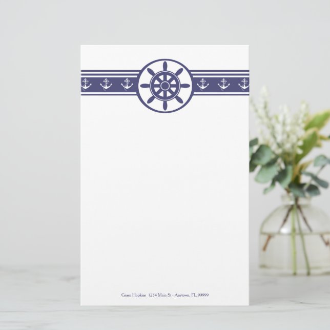 Blue Ships Wheel Personalised Stationery (Standing Front)