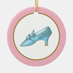 Blue Shoe with Pink and Gold Border Ceramic Ornament