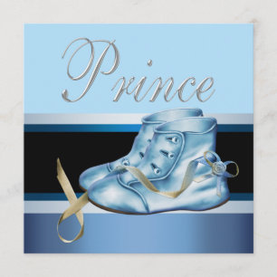Blue Shoes Black Blue Crown Prince Baby Shower Invitation