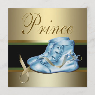 Blue Shoes Gold Crown Prince Baby Shower Invitation