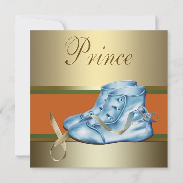 Blue Shoes Gold Crown Prince Baby Shower Invitation (Front)
