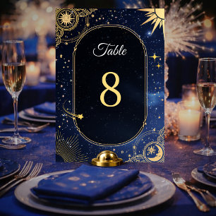 Blue shooting star Celestial sun and moon wedding Table Number