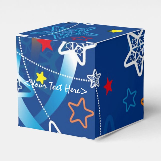 Blue Shooting Stars Pattern Cube Favour Box (Front Side)