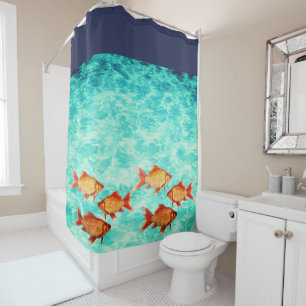 Blue Shower Curtain With Goldfish