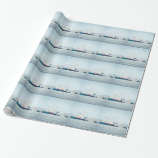 Blue Shrimp Boat on the Ocean Wrapping Paper