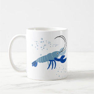 Blue shrimp with dark blue claws and bubbles Coffe Coffee Mug