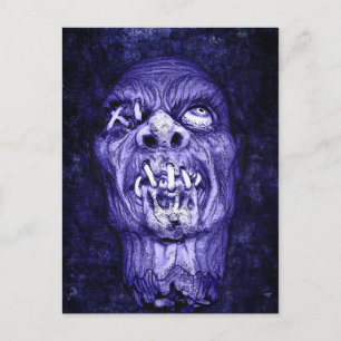 Blue Shrunken Head Zombie Postcard