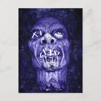 Blue Shrunken Head Zombie Postcard