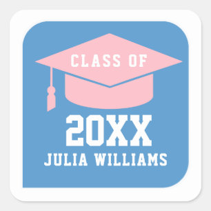 blue sign class of YEAR feminine grad Square Sticker